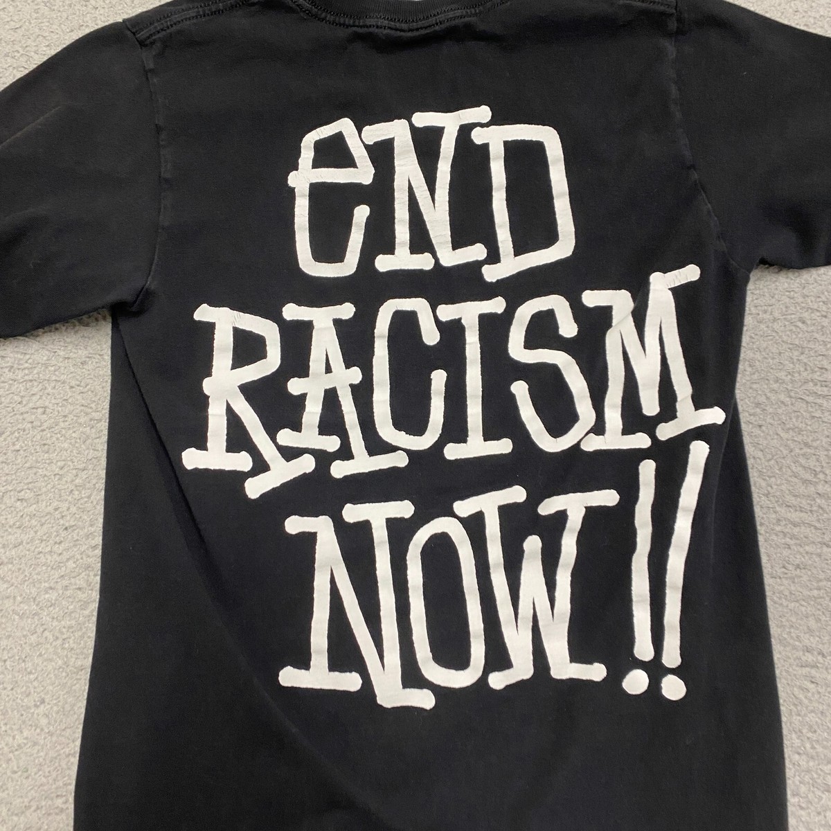 Stussy Shirt Mens Small Black Short Sleeve Stand Firm End Racism
