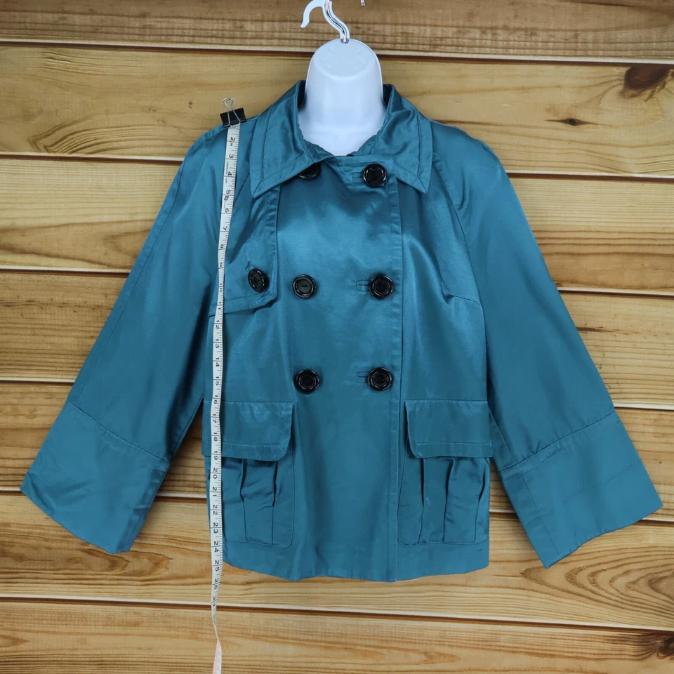 Emma James Jacket Womens Size 14 Shimmering Blue-Green Collared Buttons Pockets - Image 3 of 4