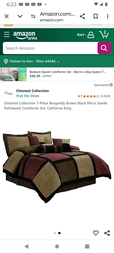 Chezmoi Micro Suede Patchwork Comforter Set/Calif. King/Brown/7 Piece - Image 2 of 4