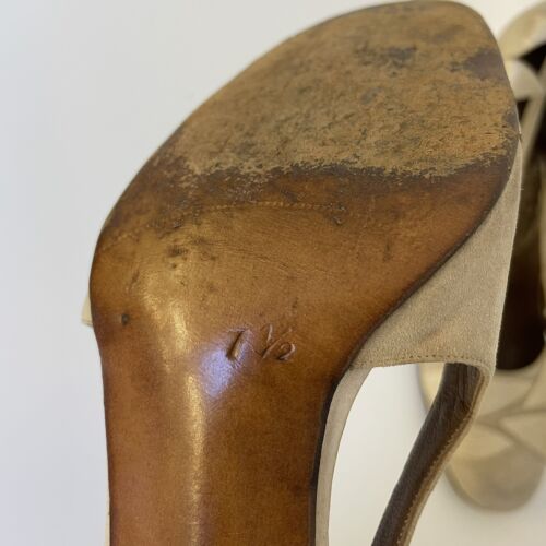 Vernon Humpage Vintage Court Heels Leather Beige Gold Block Heel Italy Size 5.5 - Picture 13 of 13