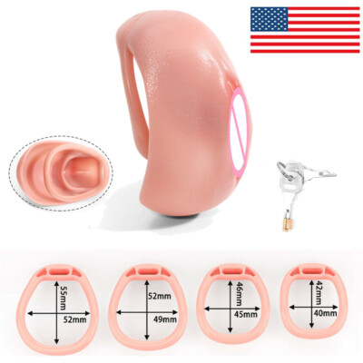 Newest Fully Male Chastity Cage Device Pussy Hole with 4 Rings Lock