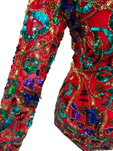 Black Tie Oleg Cassini Beaded Top Sequined Formal Red Blouse Size Small Vtg 80s - Picture 5 of 12