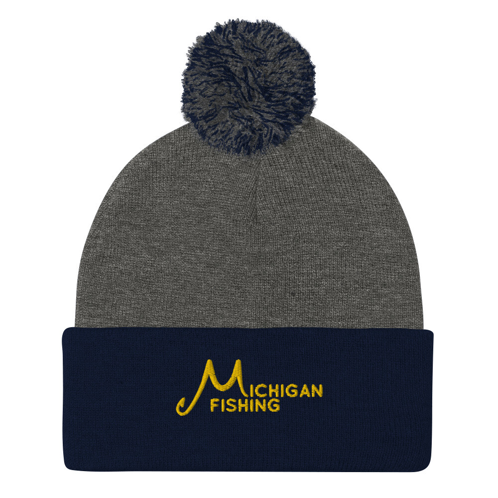 Pom-Pom Beanie - Michigan Fishing Text (Front Only)