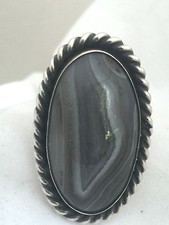 Vintage Sterling Silver Agate Ring Size 10 15g Tribal Southwest Long Oval Heavy