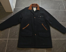VTG BANANA REPUBLIC TRAVEL WOOL MOHAIR LEATHER TRIM FIELD COAT SZ M MADE IN USA