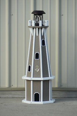 32'' Octagon, Solar Powered Poly Lighthouse,Clay/white