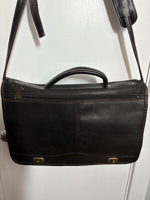 Vintage Mocha Leather Valise Lawyer Messenger Crossbody Bag Made In Columbia EUC