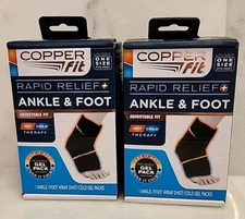 2- COPPER FIT ANKLE & FOOT RAPID RELIEF UNISEX ADJUSTABLE FIT HOT/COLD ONE SIZE