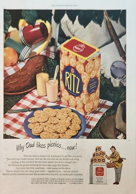 1945 Nabisco Ritz crackers Vintage Ad why dad likes picnics now