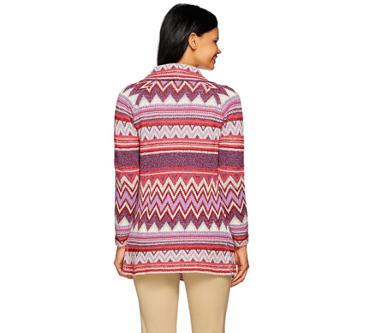 Liz Claiborne New York Jacquard Open Front Cardigan Size S Red Multi Color | eBay