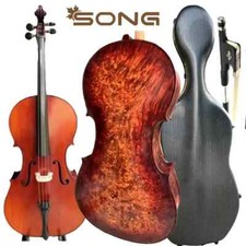 Professional SONG Cello 4/4 Solid Bird eye maple old spruce wood,Free hard Case