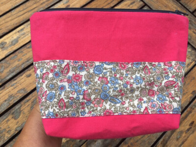 Trousse De Maquillage Style Liberty Fleuri - Rose, Coton, Marque Nicoben, Fabriqué En France