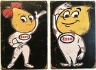 TWO 8x12 TIN SIGNS Esso gas motor oil drop girl guy garage mechanic vintage 195