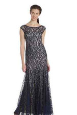 New Formal Dress - Adrianna Papell- Size 6 -Navy - Lace Gown