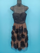 ROBERT RODRIGUEZ Cocktail Dress Black Nude Floral Tulle Sequin Size 2