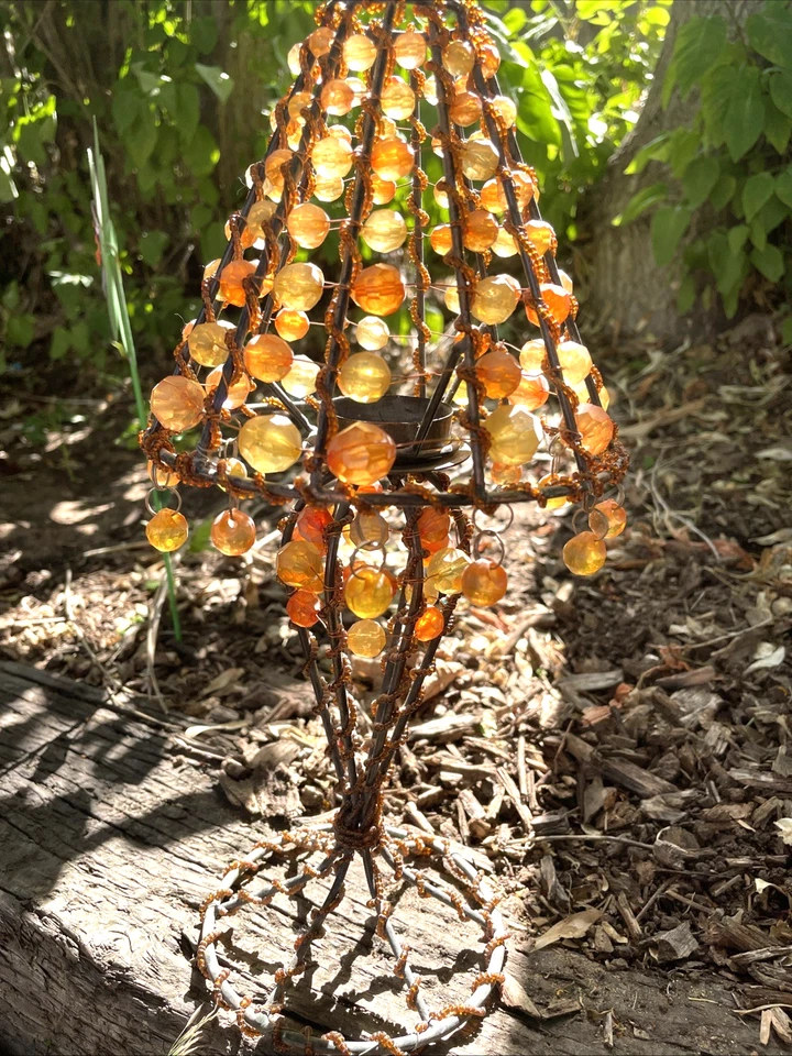 Suporte de luz de chá vintage com fio torcido de contas e sombra de contas - Imagem 4 de 4