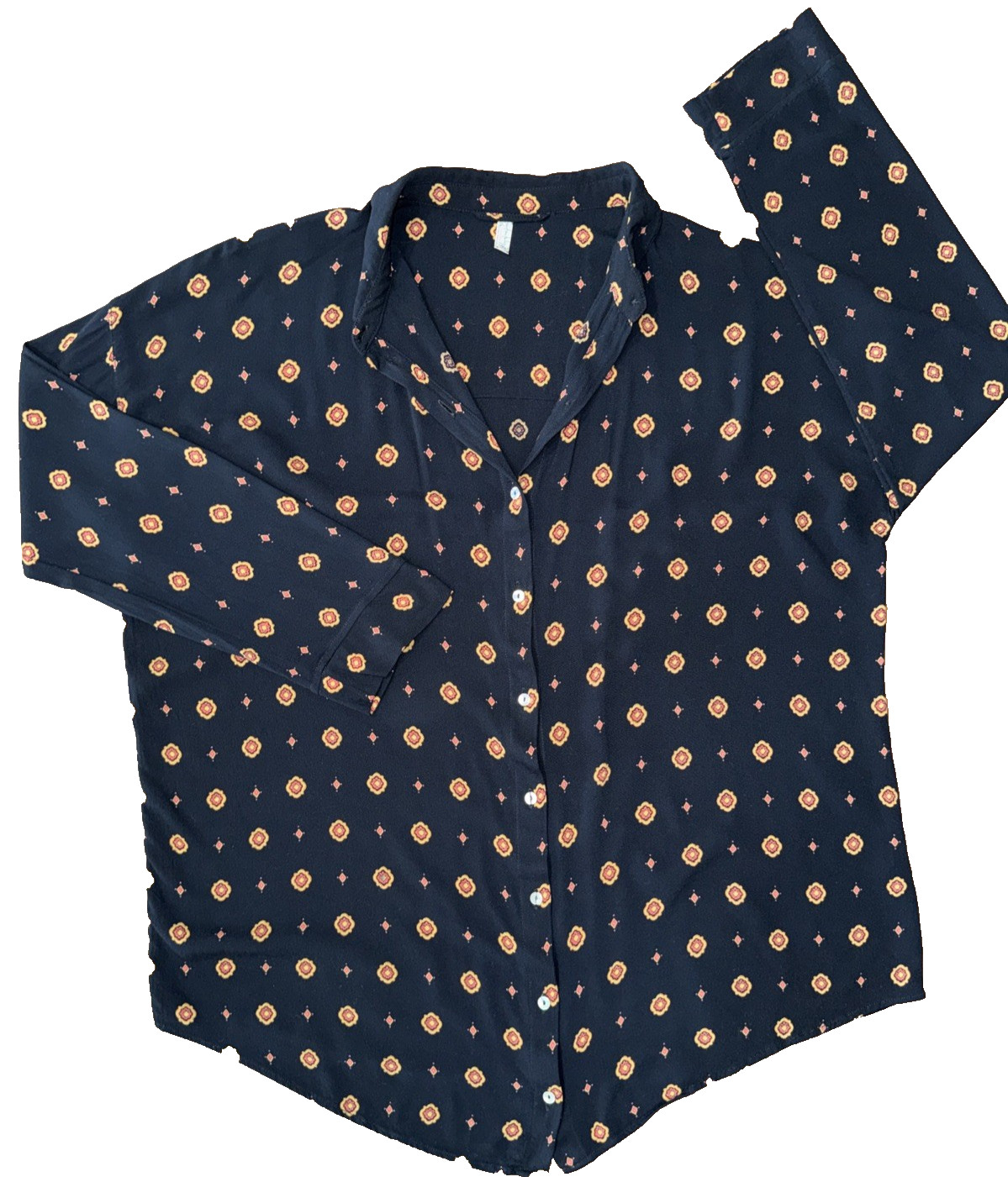 Oversized Flowy Button Down Blouse Black Geometri… - image 5