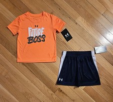 NEW Under Armour Toddler Boy Tee Short Set, Orange 2T