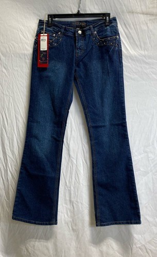 NWT ZZYZX Womens Blue Studded Mid-Rise Pockets Classic Denim Bootcut Jeans Sz 9