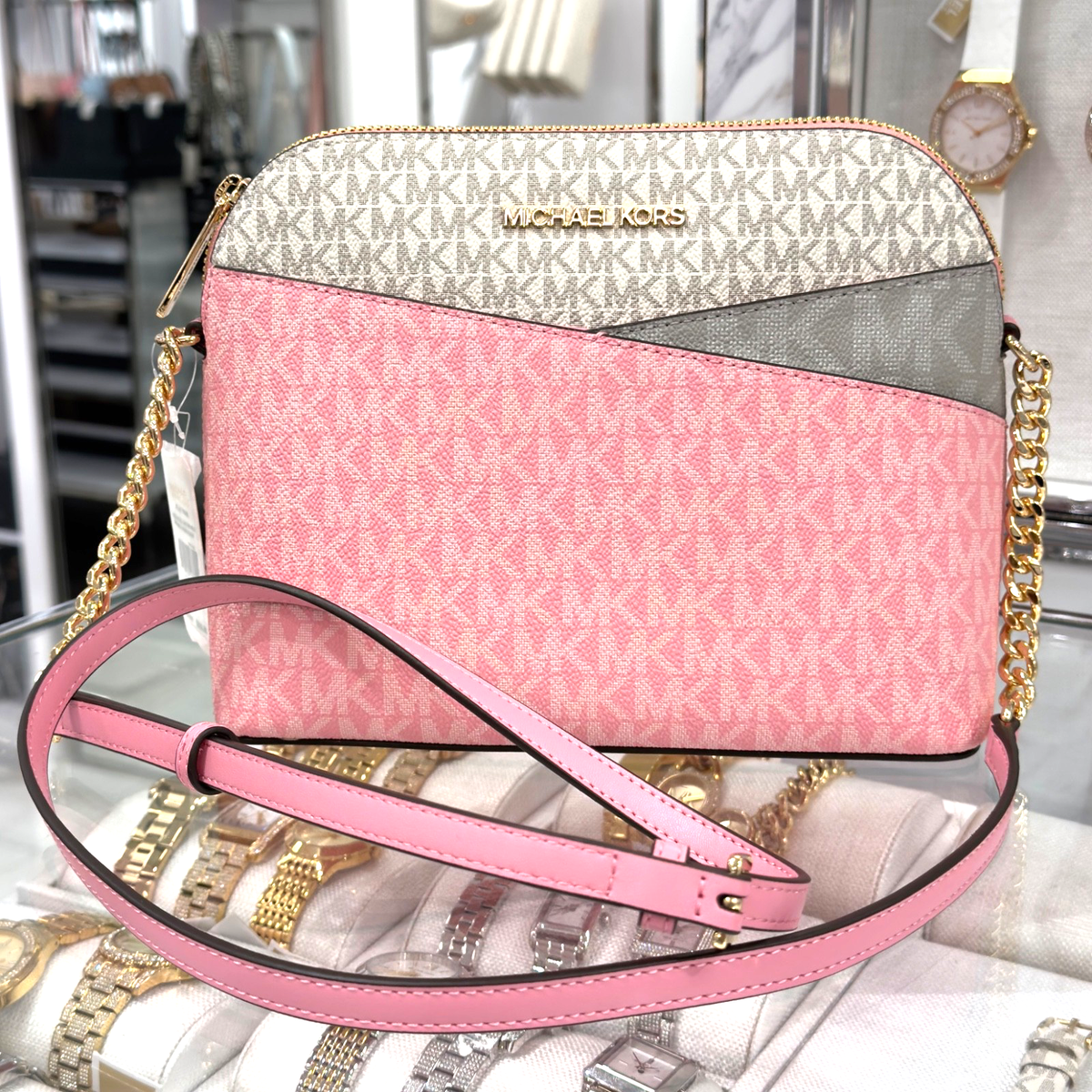 Michael Kors Jet Set Travel MD Dome Crossbody Bag MK Signature