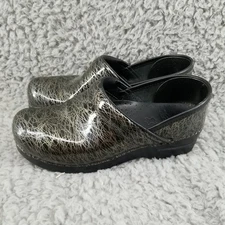 Dansko Shoes Womens EU 37 US 6.5 Black & Gold Patent Leather Clogs *Read*