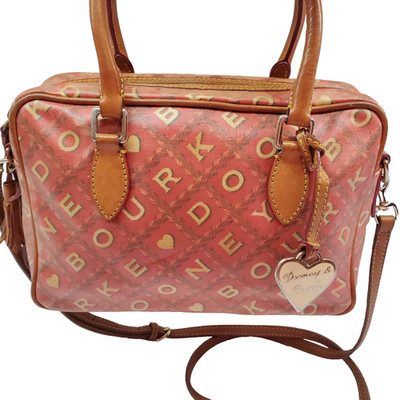 Dooney Bourke Orange Crossword Coated Leather Rare Pattern w Charm & Tassles