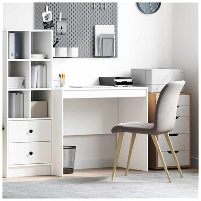 Schreibtisch kompakt weiß Ingenieurholz 90x50x76cm minimal Home Office Arbeitszimmer