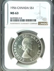 1956 Canada Silver Dollar, NGC MS 63, KM-54, Brilliant White