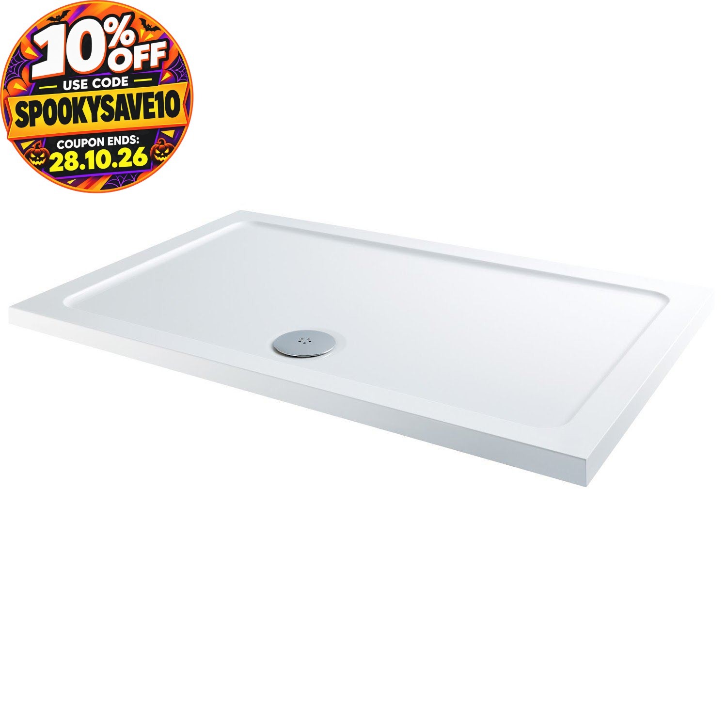 Modern Rectangular Shower Tray 900x800mm Low Profile Lightweight White Waste
