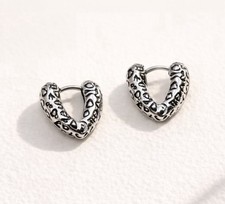 Chunky Heart Hoop Earrings for women girls,Textured Huggie Hoops, 185