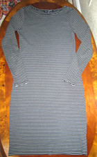 Women's Long Sleeves Striped Knee Lenght Cotton Blend Dress Size M