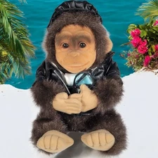 Vintage Hosung Monkey Puppet Squeaker Plush Biker Leather Bikie Gatsby Chimp Toy