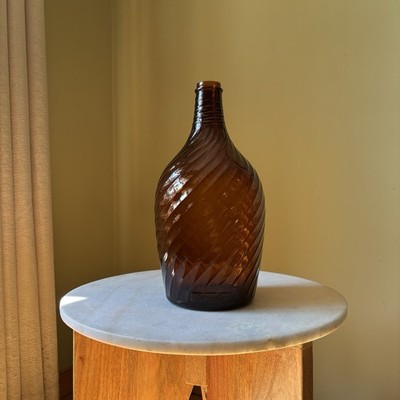 Vintage Large Duraglass Amber Bottle Swirl Pattern Rustic Primitive Decor