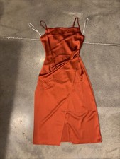 Lulus Dress Women Extra Small Hot Night Out Bronze Satin Surplice Faux Wrap Mini