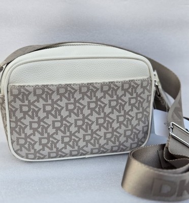DKNY Logo Crossbody Bag White Beige Adjustable Strap Zip Closure Designer