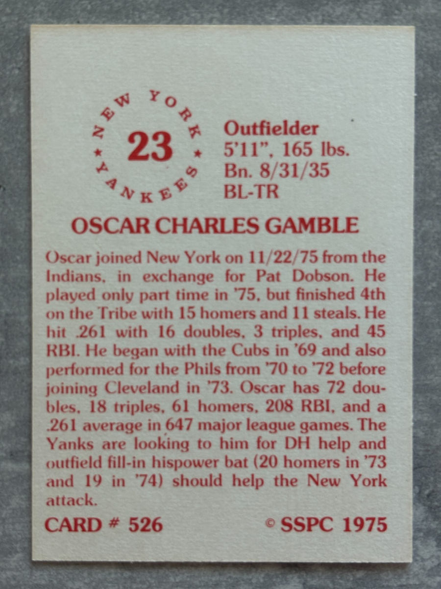 1976 SSPC OSCAR GAMBLE Indians Baseball's Funniest Best Afro Hair