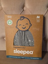 NIB Happiest Baby Sleepea Swaddle Comforter Medium Graphite Stars Organic Cotton