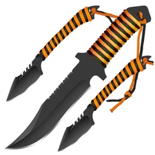 Tiger on the Prowl Hunting Knife & 2 Throwers Set - 3pc Camo Stainless Steel