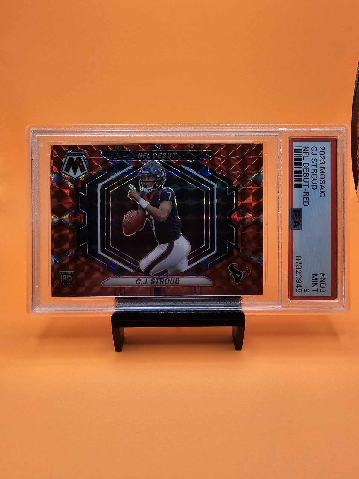 2023 Panini Mosaic - NFL Debut C.J. Stroud #ND-3 Red Mosaic Prizm (RC) PSA 9 view 1