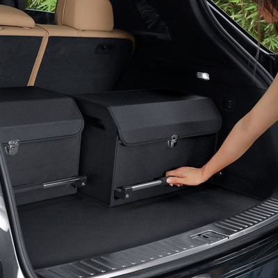 XCF Multifunctional 45L Leather Car Trunk Organizer with Lid and Sturdy Handle