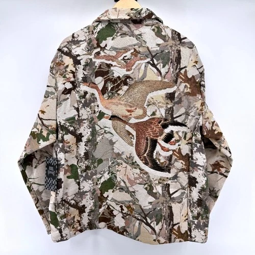 Rebel Vengeance Tapestry Jacket Mens Large Camo Duck Print Button Up Shirt NWT image 9