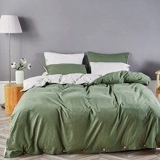 JELLYMONI Cotton Duvet Cover Twin Size - Green  White Reversible Comforter C...