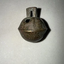 Primitive Antique Brass Signed #4  Sleigh Bell Christmas Holiday