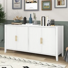 [New]U_Style 63.1''Modern 4-Vertical Wavy Slatted Doors Sideboard,Storage Cabine