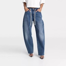 KBB by Kahlana The Lynnox Jean Mid Rise Barrel Wide Leg Dark Wash Jeans Size 10