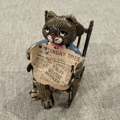 Cat Figurine Reading Newspaper World's Greatest Worker Resin Collectible
