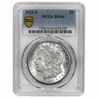 1921S Morgan Silver Dollar $1 PCGS MS 64
