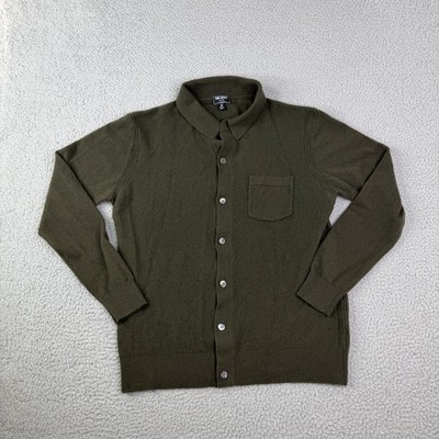 Todd Snyder 100% Cashmere Olive Green Cardigan Collared Button Up Men's Medium