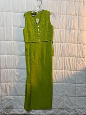 Cynthia Howie Maggy Boutique Lime Green Linen Blend Maxi Dress Sleeveless Sz 6