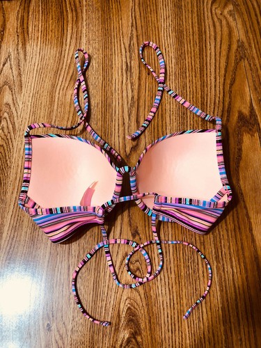 Bikini classico hipster Victoria's Secret taglia M fondo 34C nuovo senza etichette righe sottili - Foto 4 di 9